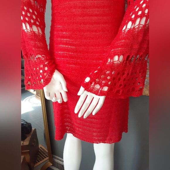 Zara Nwot Crochet Bright Red Knit Dress - Picture 4 of 15